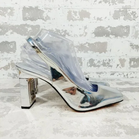New Katy Perry Women's The Hollow Heel Sling Back Silver Pumps A207 - Picture 6 of 12